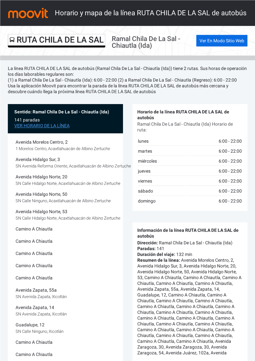 Horario Y Mapa De La Ruta RUTA CHILA DE LA SAL De Autobús