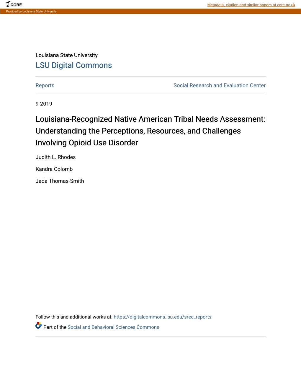 Louisiana-Recognized Native American Tribal Needs Assessment: Understanding the Perceptions, Resources, and Challenges Involving Opioid Use Disorder