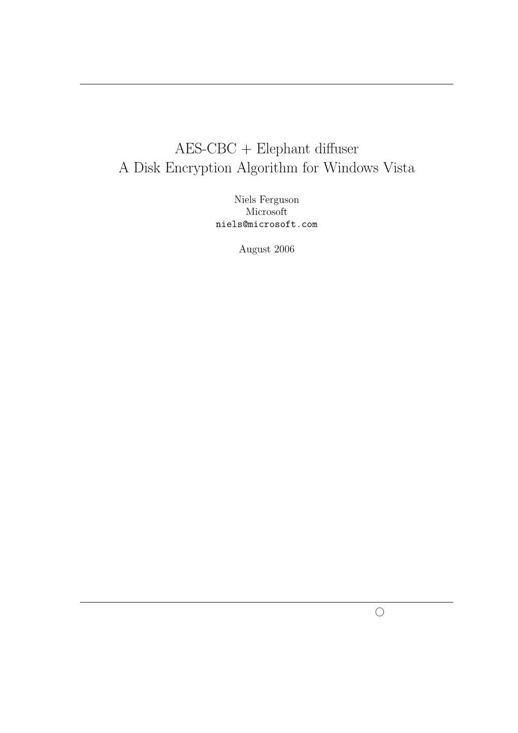 AES-CBC + Elephant Diffuser a Disk Encryption Algorithm for Windows