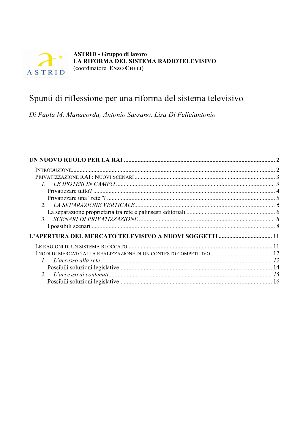 Spunti Di Riflessione Per Una Riforma Del Sistema Televisivo