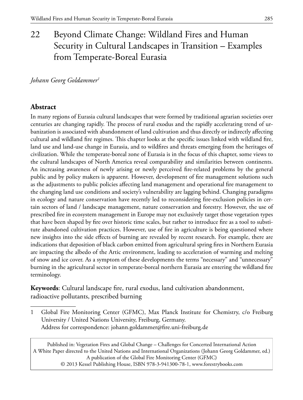 Wildland Fires and Human Security in Cultural Landscapes in Transition – Examples from Temperate-Boreal Eurasia