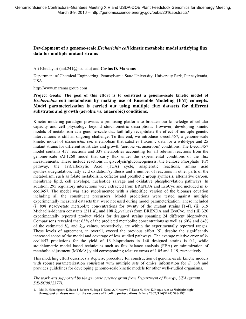 Development of a Genome-Scale Escherichia Coli Kinetic Metabolic Model Satisfying Flux Data for Multiple Mutant Strains