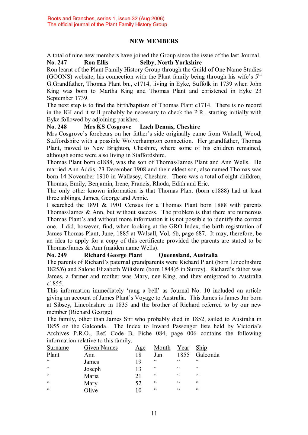 11 NEW MEMBERS a Total of Nine New Members Have Joined the Group Since the Issue of the Last Journal. No. 247 Ron Ellis Selby, N