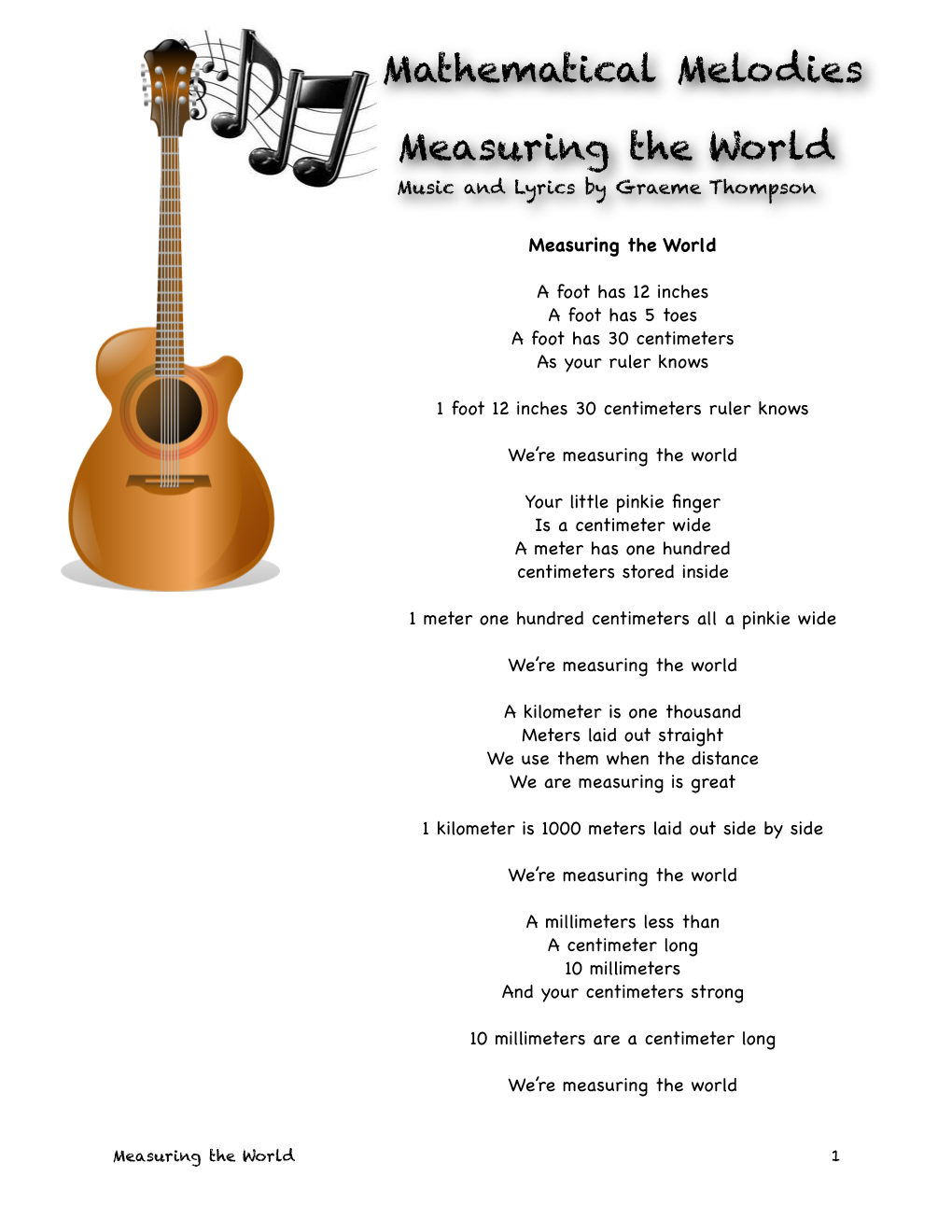 Measuring the World Music and Lyrics by Graeme Thompson