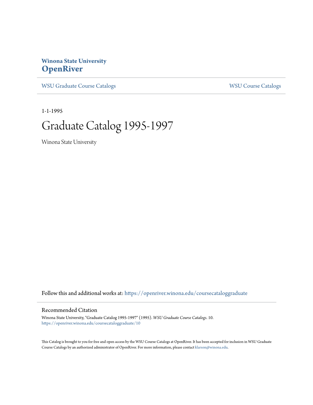 Graduate Catalog 1995-1997 Winona State University