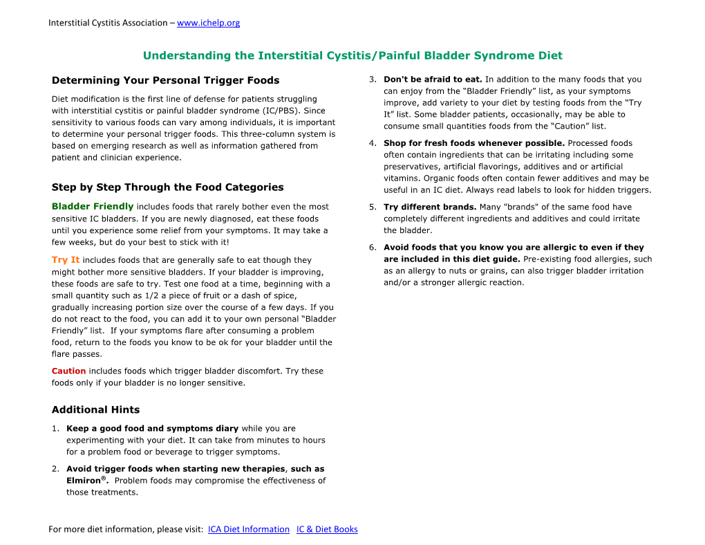 IC/PBS Master Diet Reference Guide