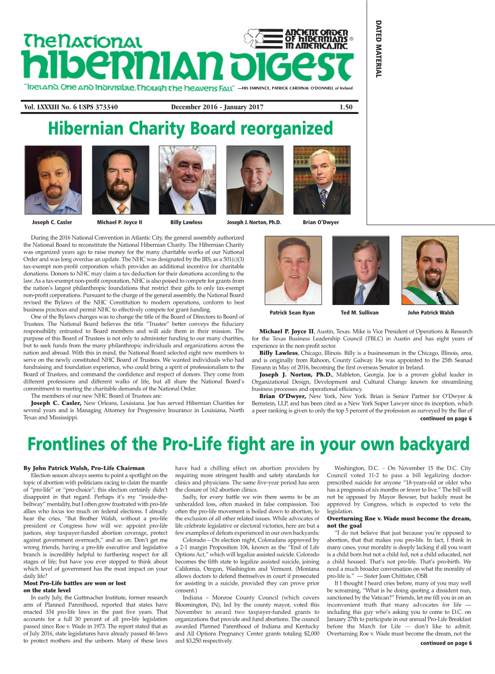 Hibernian Charity Board Reorganized Frontlines of the Pro-Life Fight Are In
