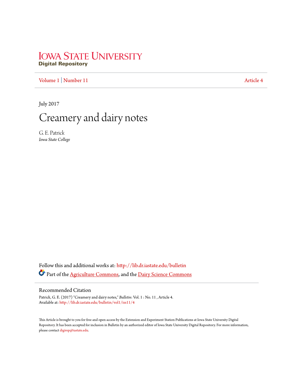 Creamery and Dairy Notes G