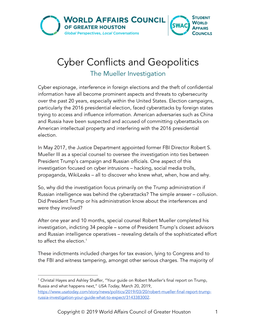 Cyber Conflicts and Geopolitics the Mueller Investigation