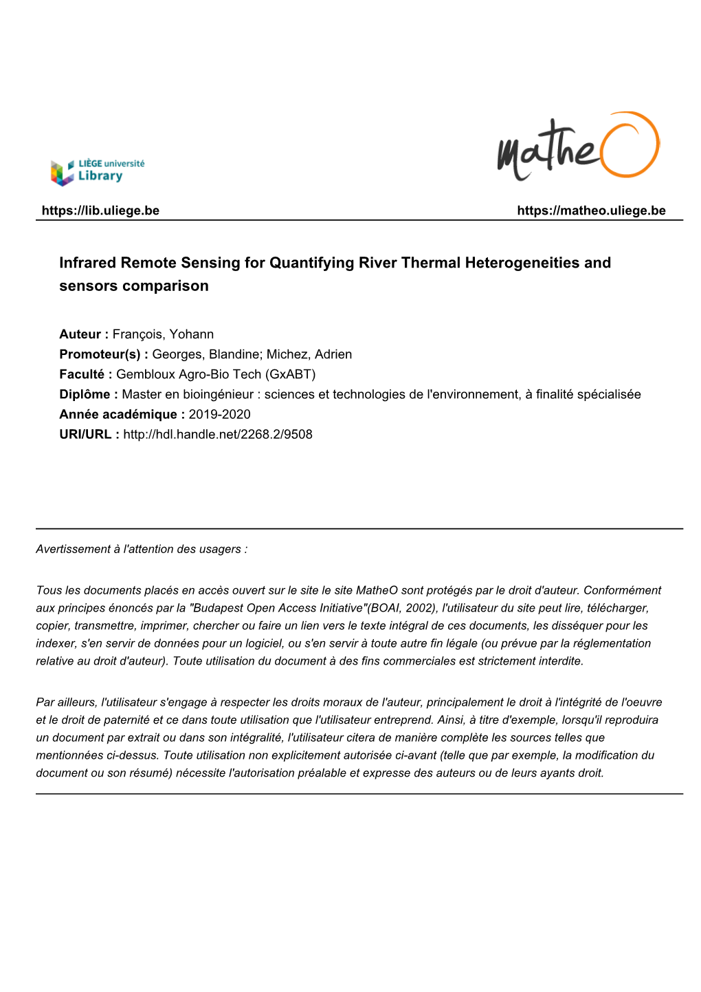 Infrared Remote Sensing for Quantifying River Thermal Heterogeneities and Sensors Comparison