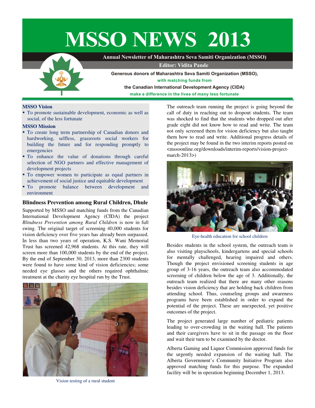 Blindness Prevention Among Rural Children, Dhule