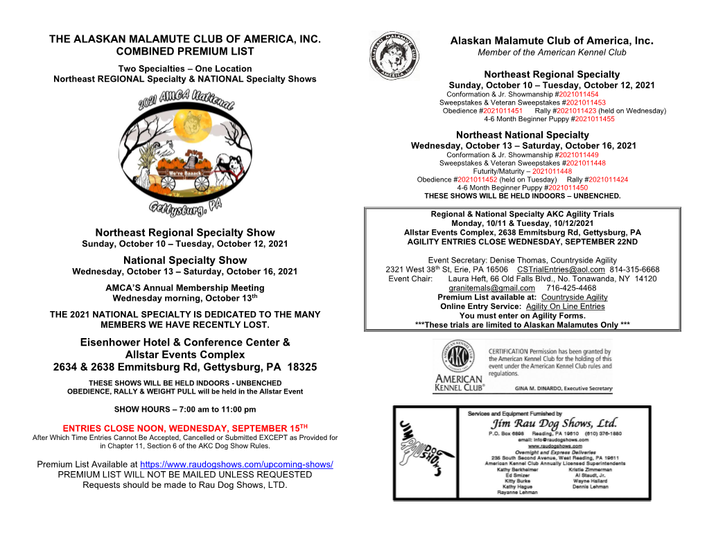 The Alaskan Malamute Club of America, Inc. Combined