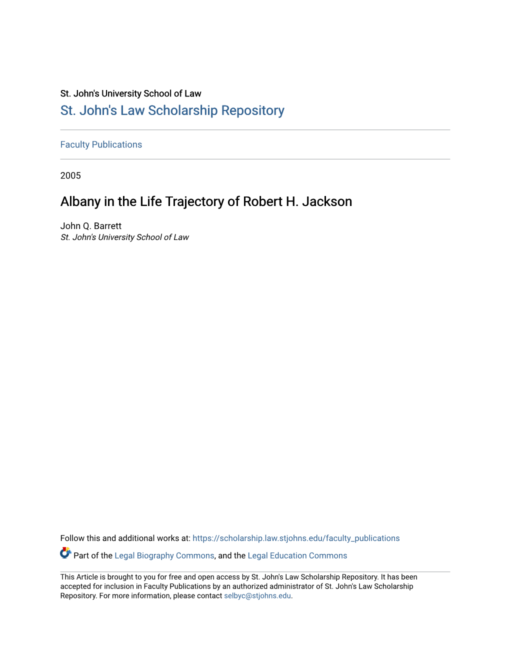Albany in the Life Trajectory of Robert H. Jackson