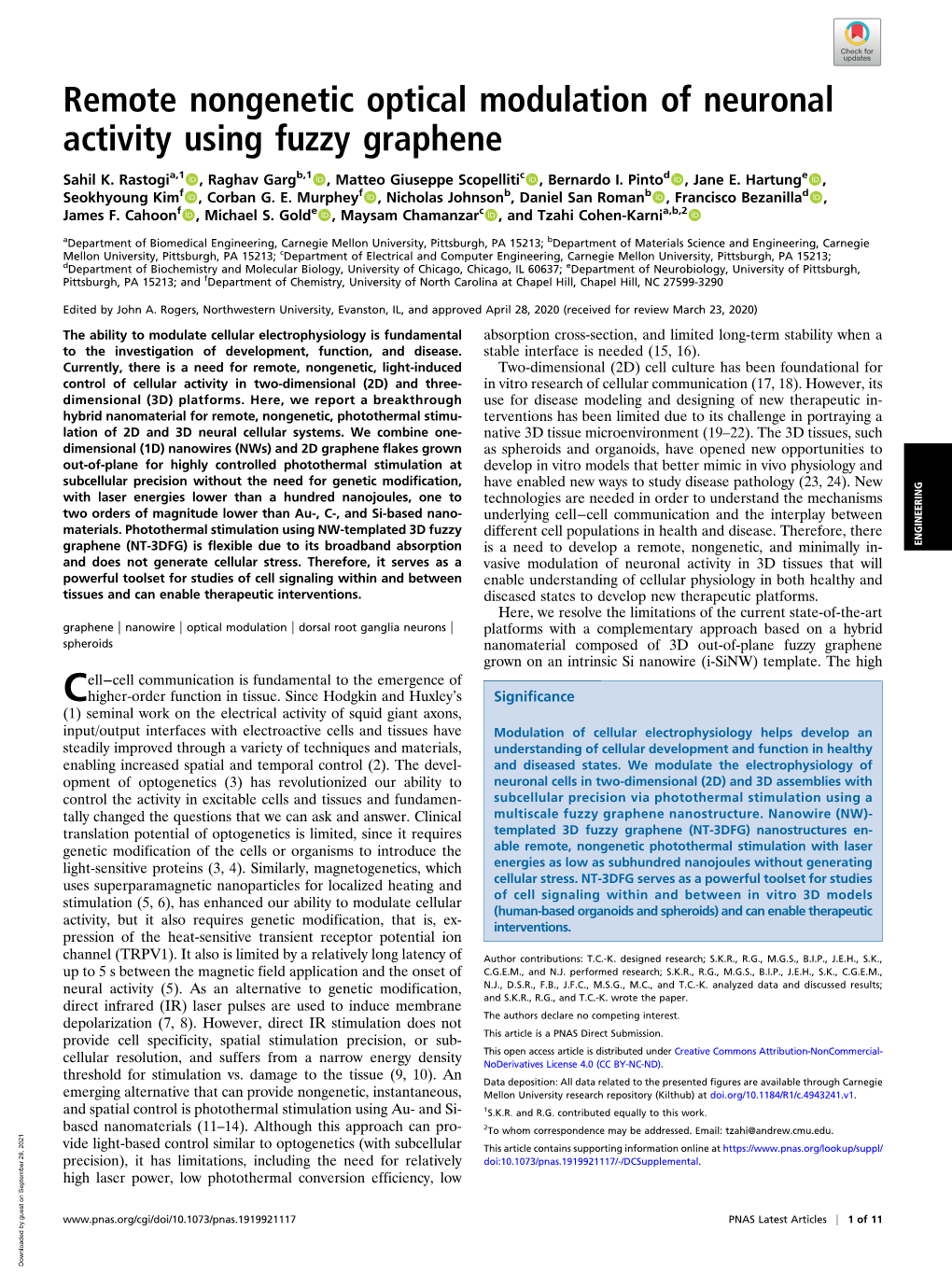 Remote Nongenetic Optical Modulation of Neuronal Activity Using Fuzzy Graphene