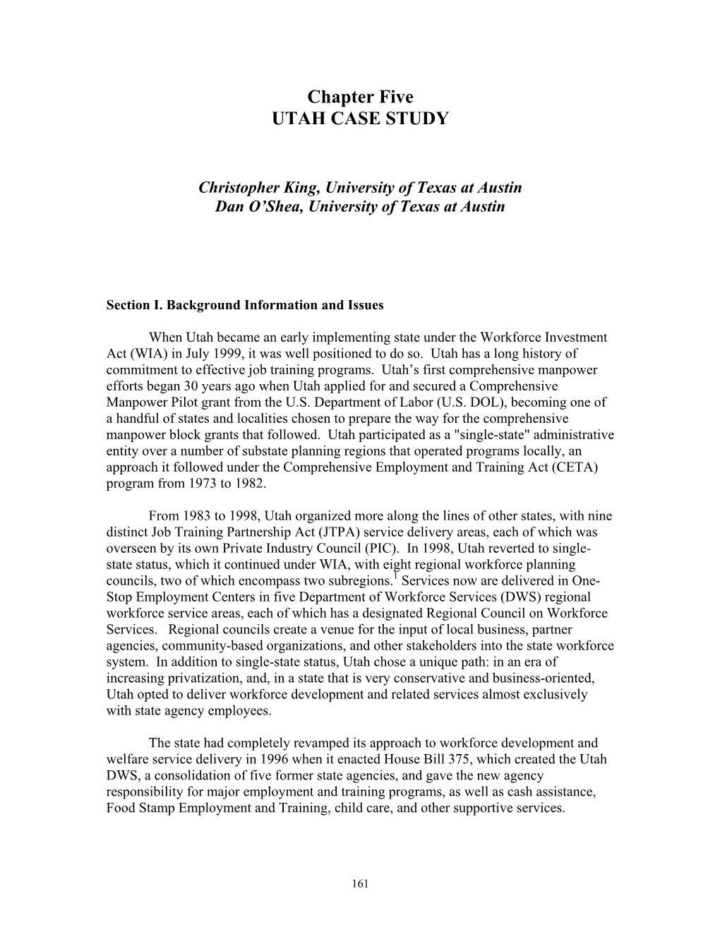 Chapter Five: Utah Case Study