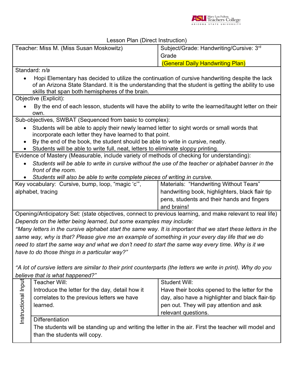 Lesson Plan (Direct Instruction)