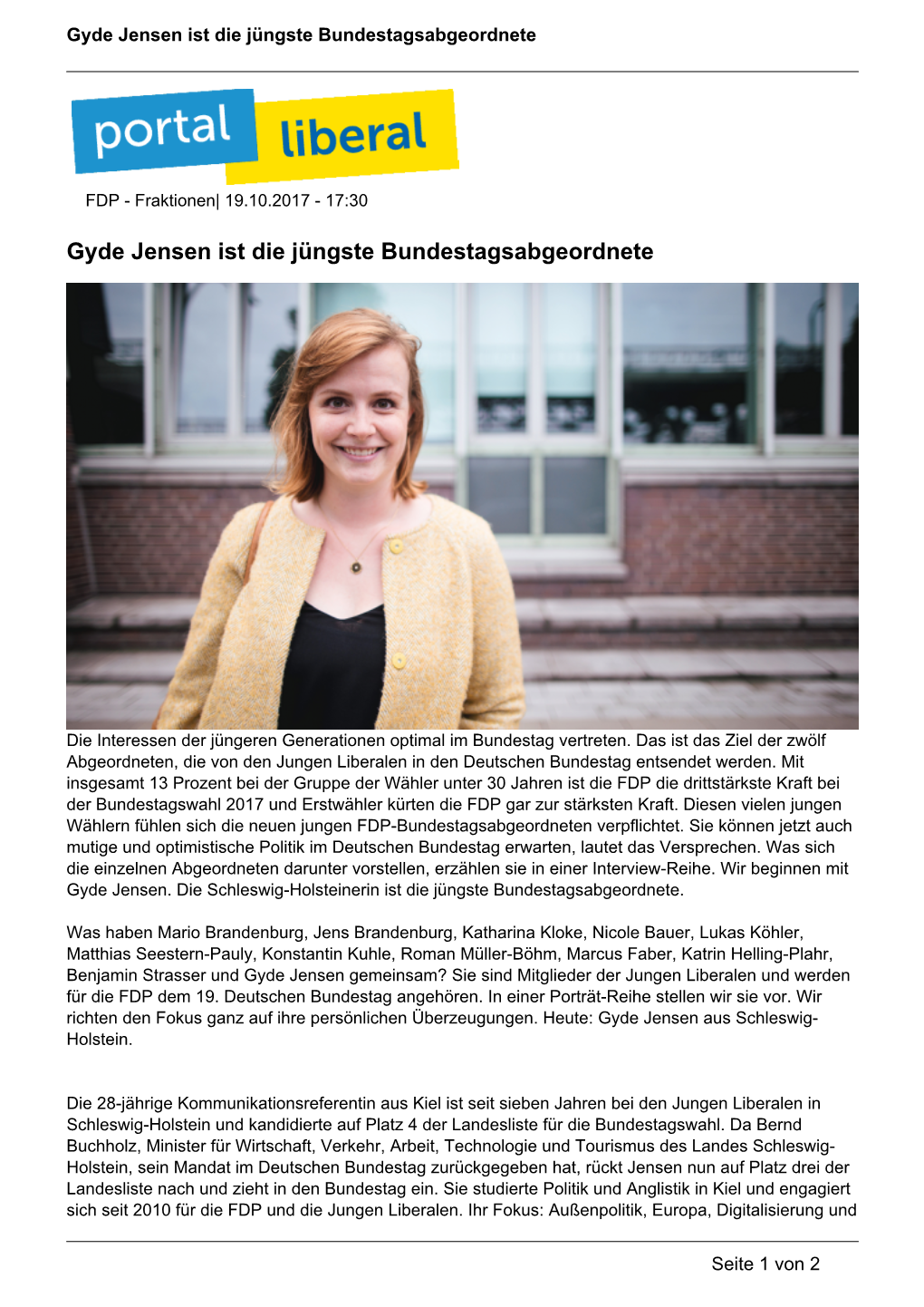 Gyde Jensen Ist Die Jüngste Bundestagsabgeordnete