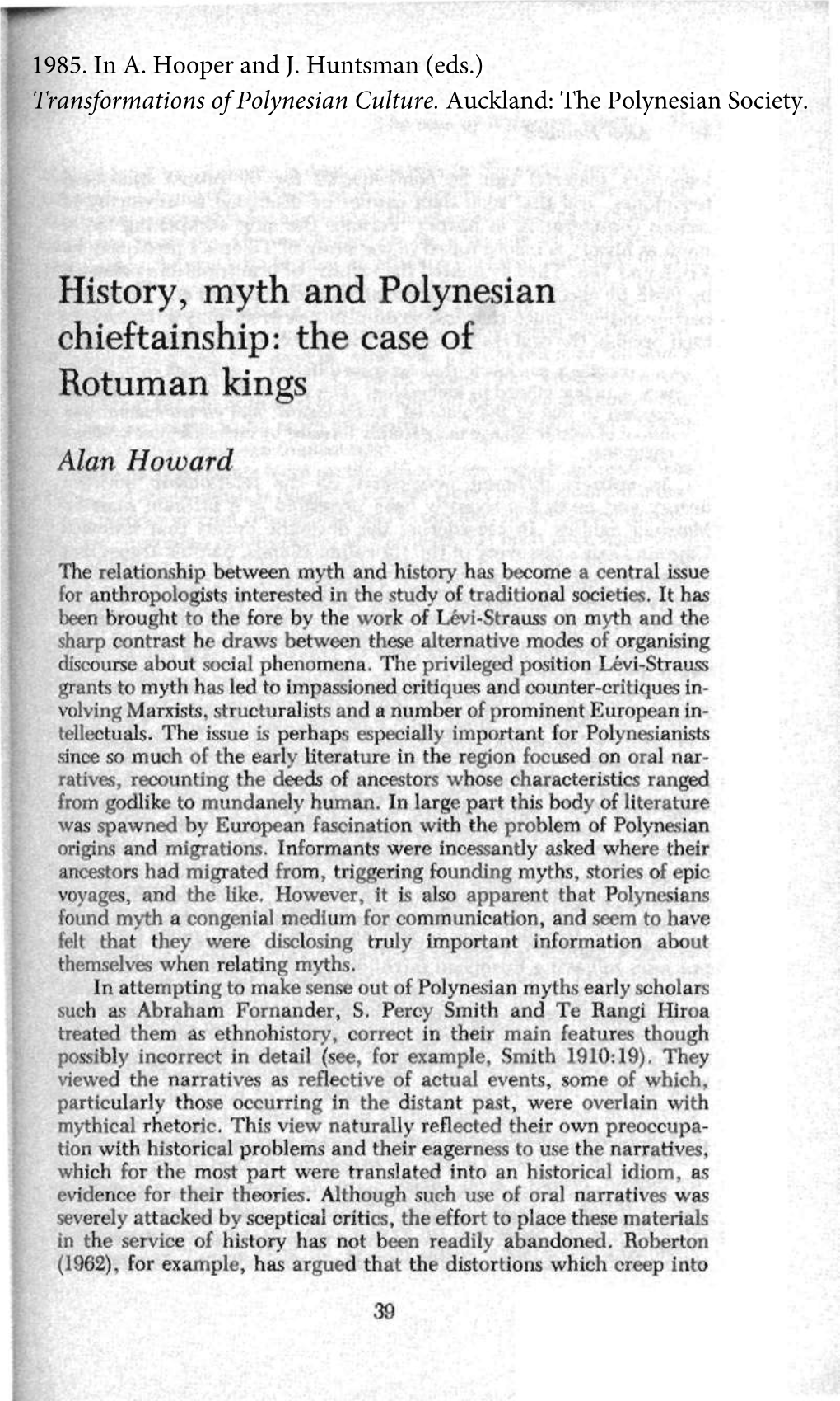 History, Myth and Polynesian Chieftainship: the Case of Rotuman Kings
