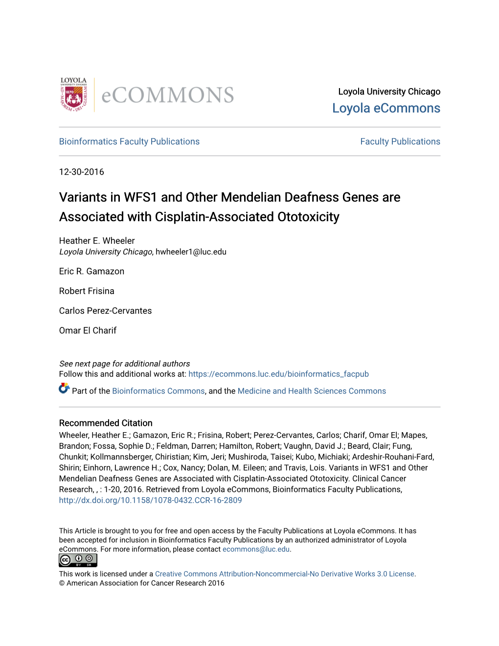 Variants in WFS1 and Other Mendelian Deafness Genes Are Associated with Cisplatin-Associated Ototoxicity