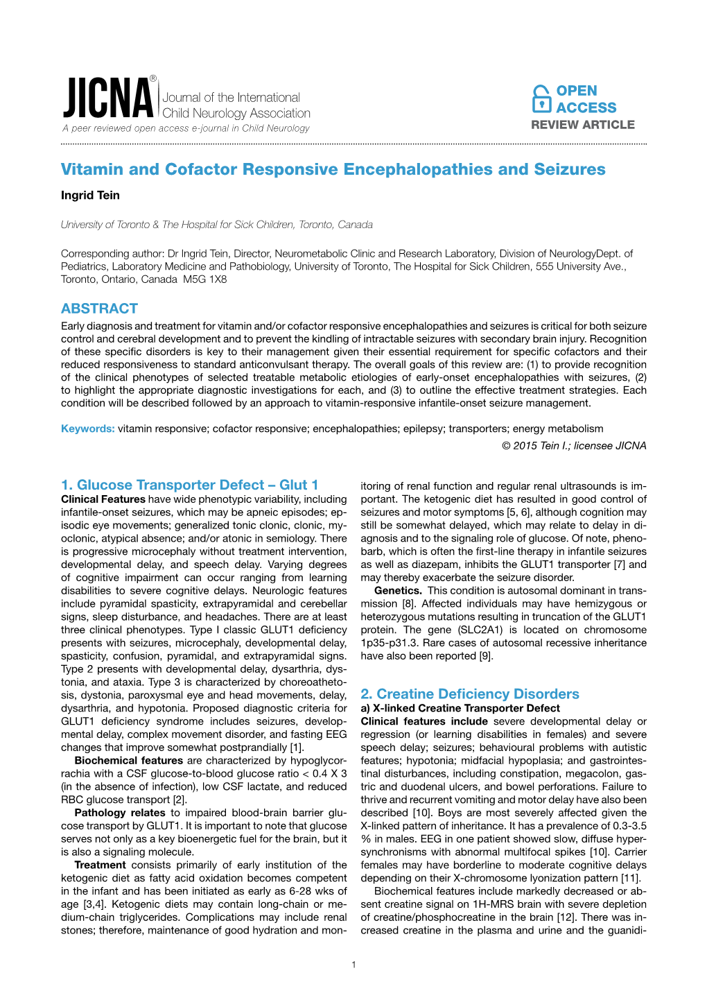 Vitamin and Cofactor Responsive Encephalopathies and Seizures Ingrid Tein