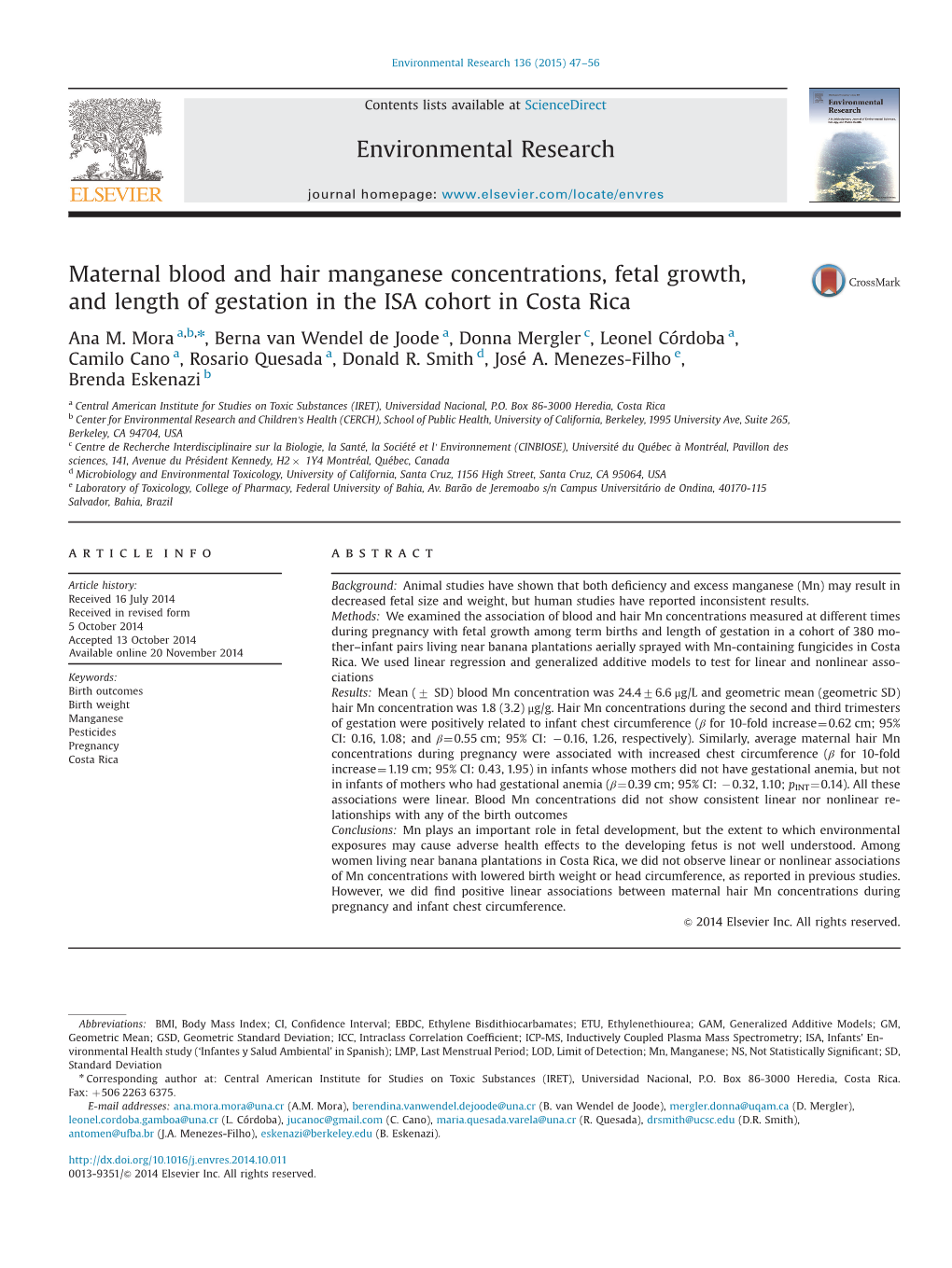 Maternal Blood and Hair Manganese Concentrations, Fetal Growth, and Length of Gestation in the ISA Cohort in Costa Rica
