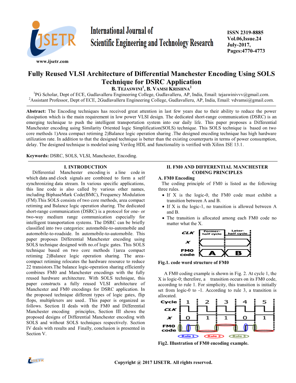 Fully Reused VLSI Architecture of Differential Manchester Encoding Using SOLS Technique for DSRC Application B