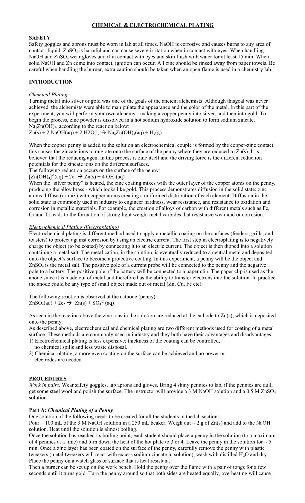 Chemical & Electrochemical Plating