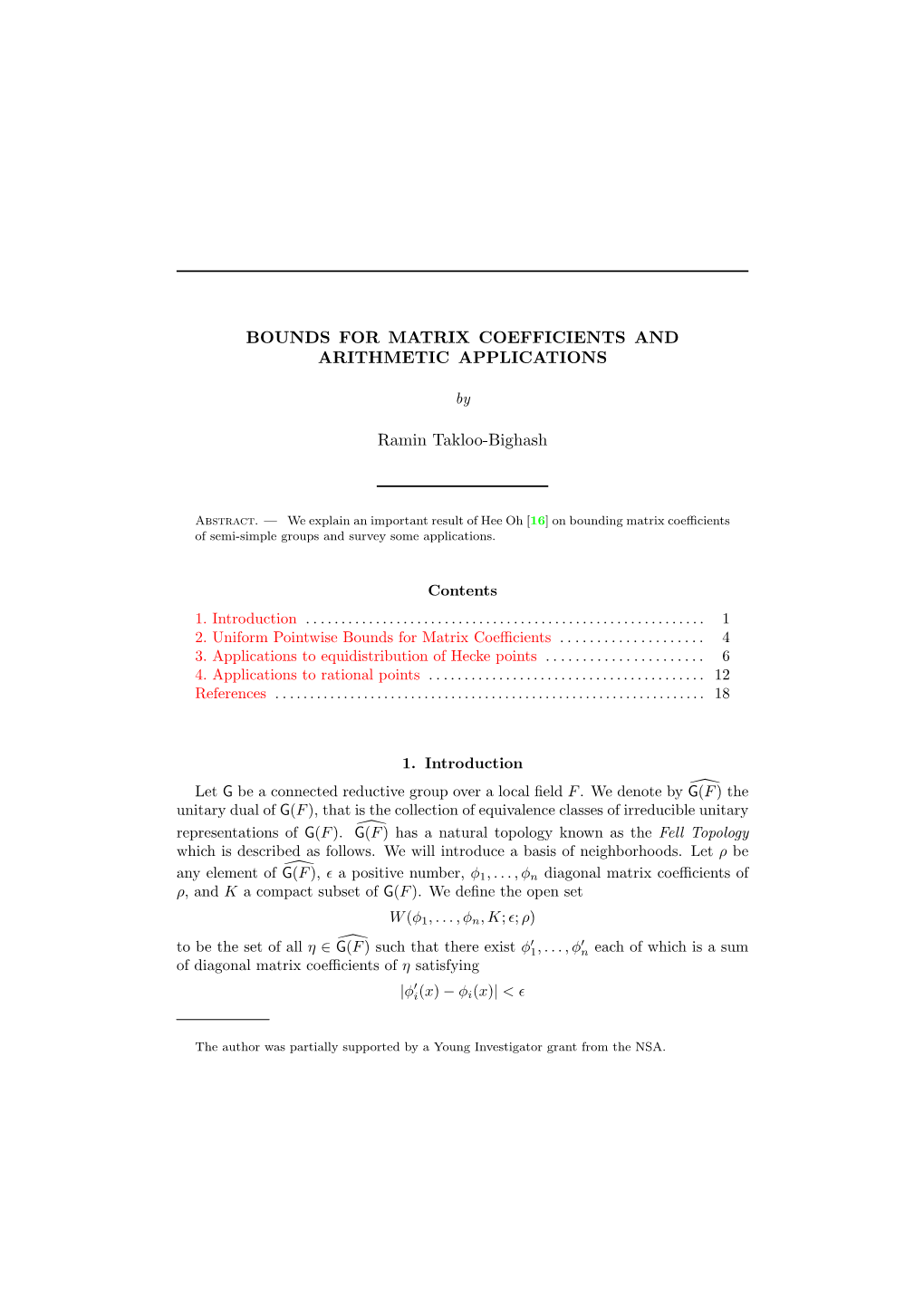 Bounds Or Matrix Coefficients