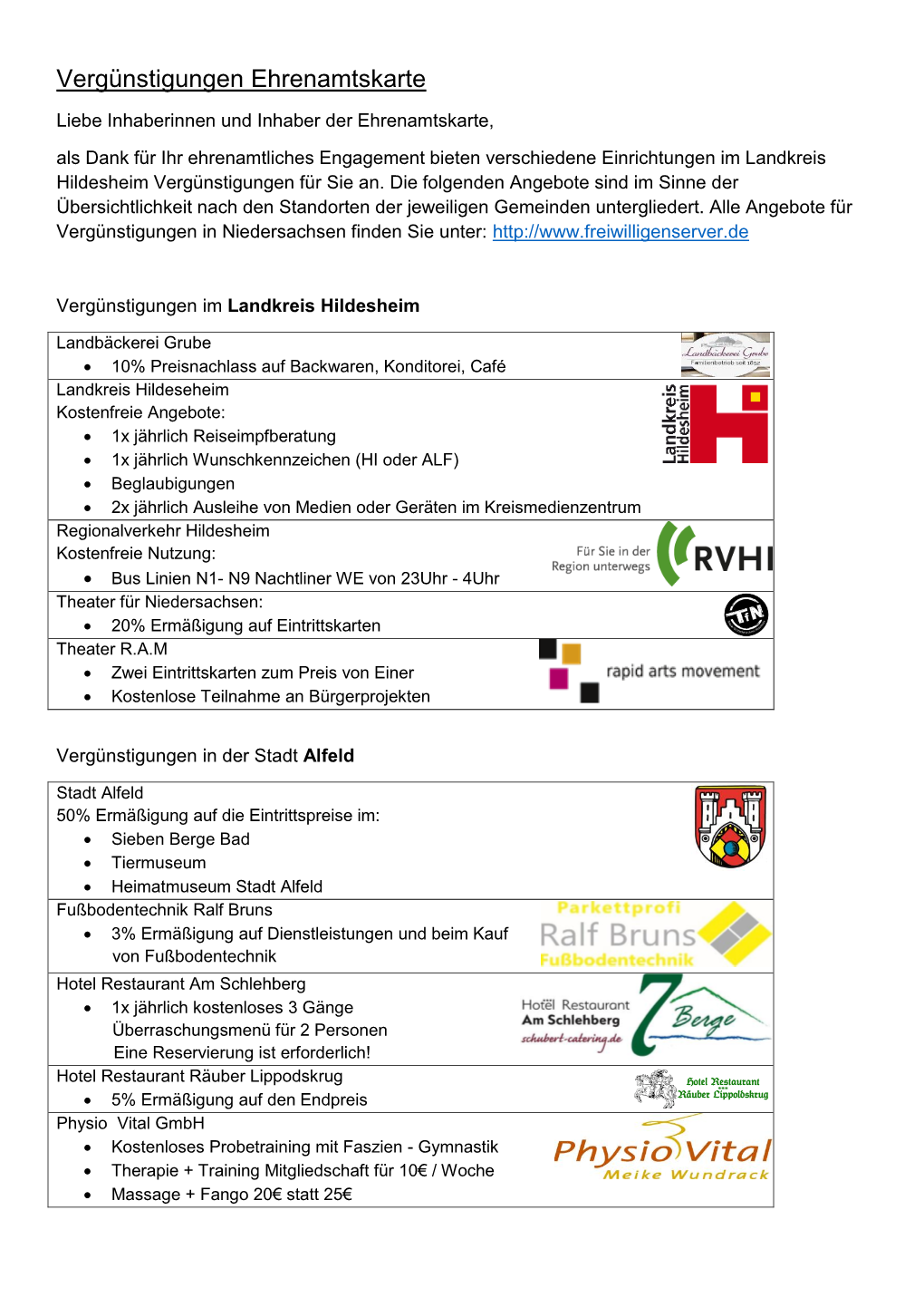 Vergünstigungen Ehrenamtskarte