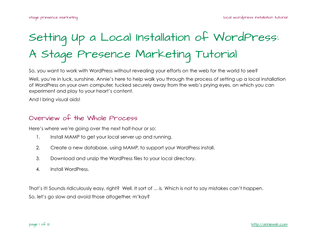 Setting up a Local Installation of Wordpress: a Stage Presence Marketing Tutorial