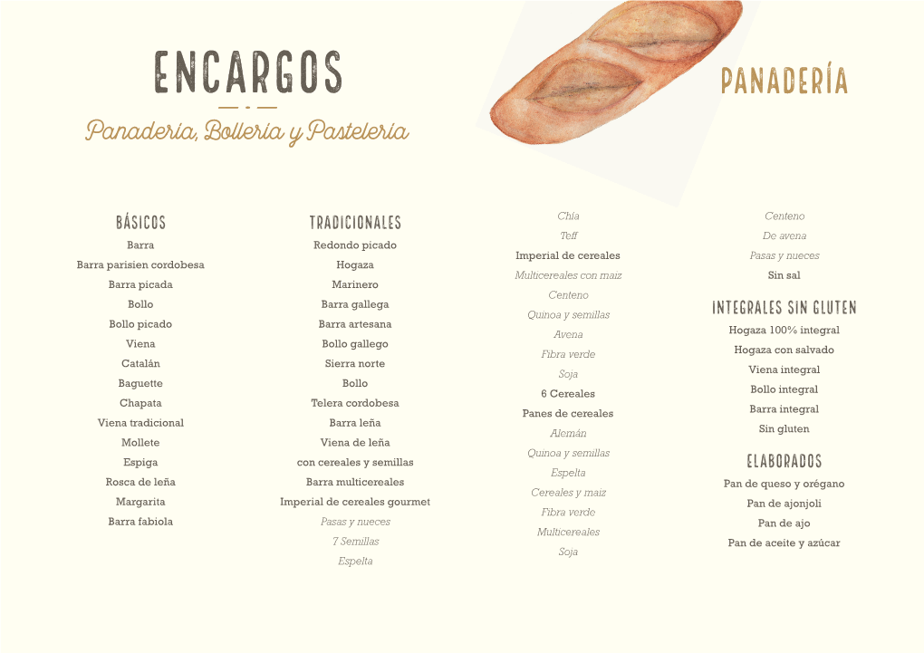 Encargos Panadería —.— Panadería, Bollería Y Pastelería