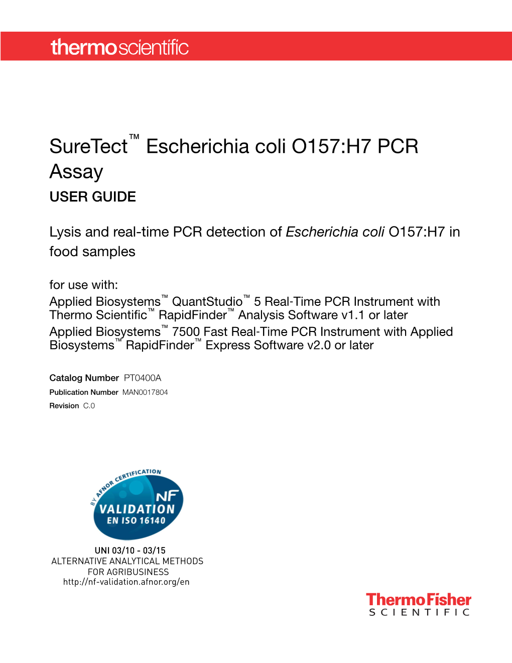 Suretect Escherichia Coli O157:H7 PCR Assay User Guide—AFNOR