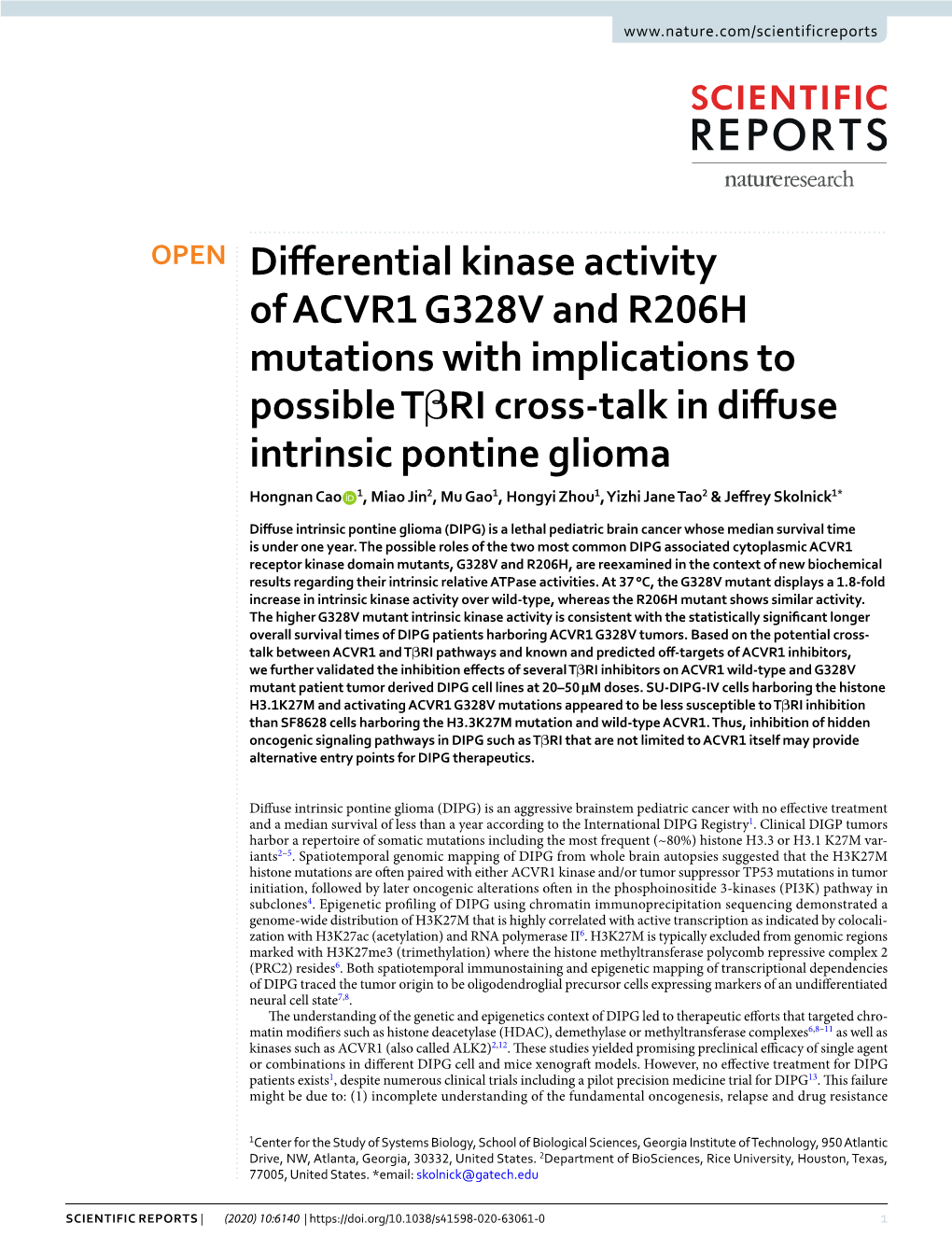 Differential Kinase Activity of ACVR1 G328V and R206H Mutations With