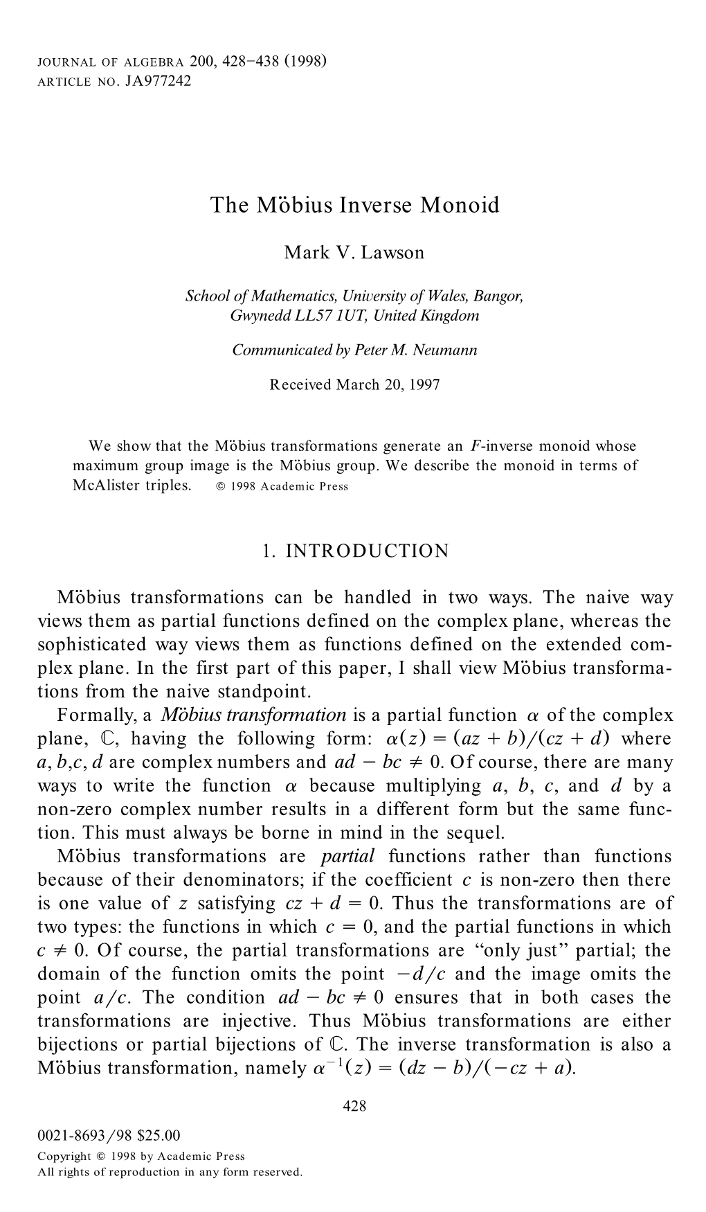 The Mobius Inverse Monoid