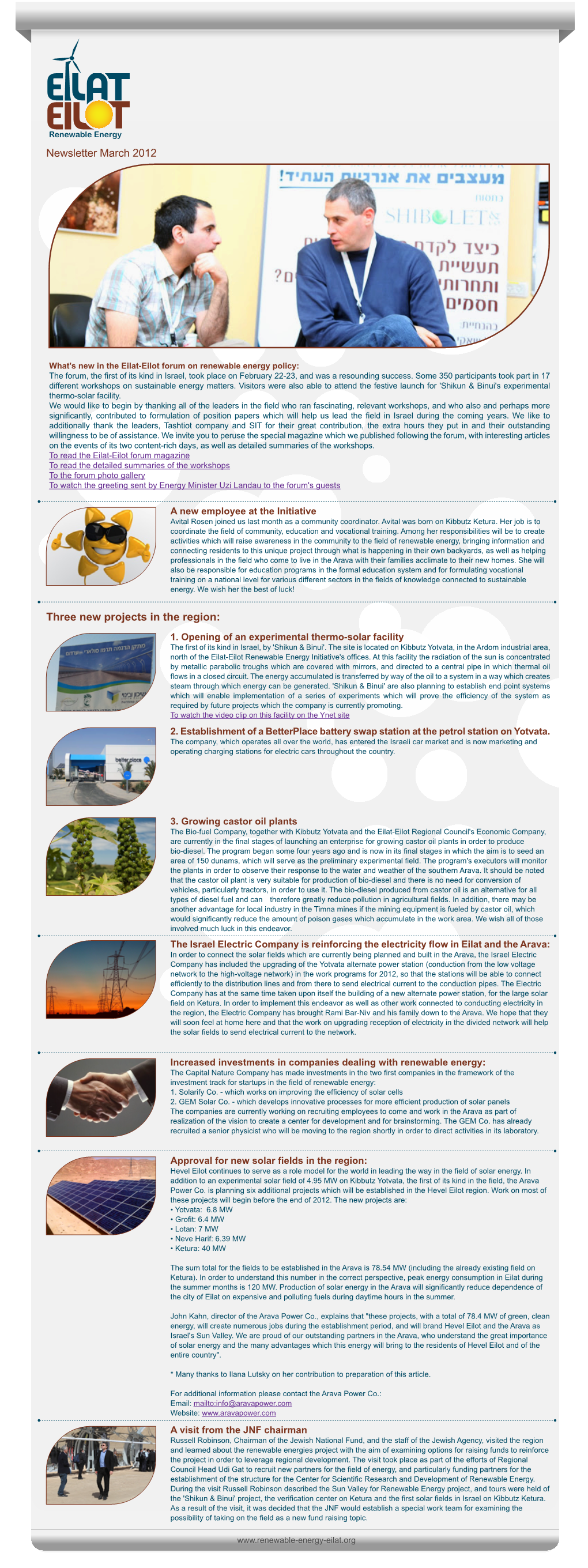 Newsletter March 2012 Three New Projects in the Region