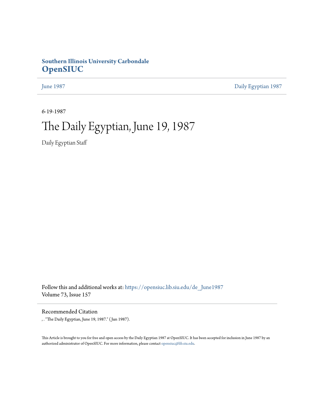 The Daily Egyptian, June 19, 1987