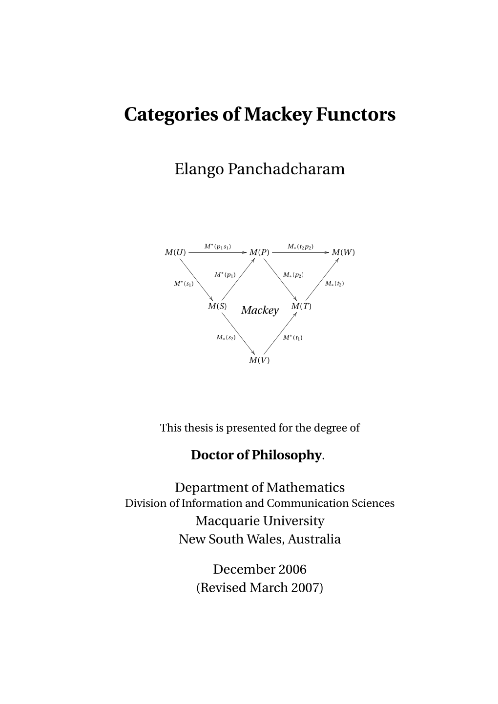 Categories of Mackey Functors