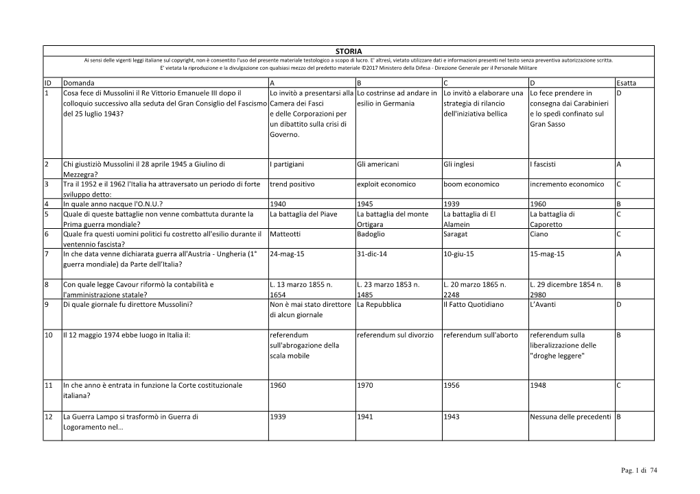 STORIA Ai Sensi Delle Vigenti Leggi Italiane Sul Copyright, Non È Consentito L'uso Del Presente Materiale Testologico a Scopo Di Lucro