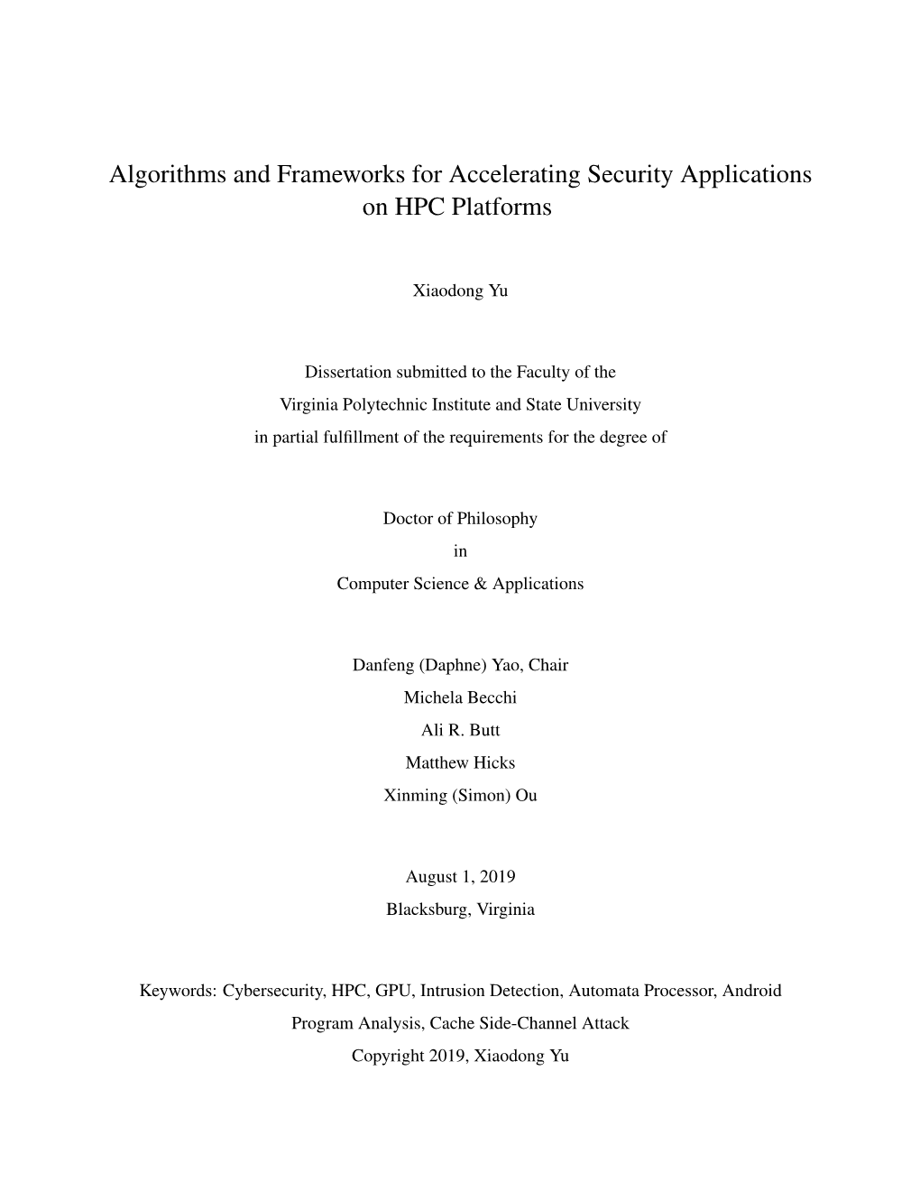 Algorithms and Frameworks for Accelerating Security Applications on HPC Platforms