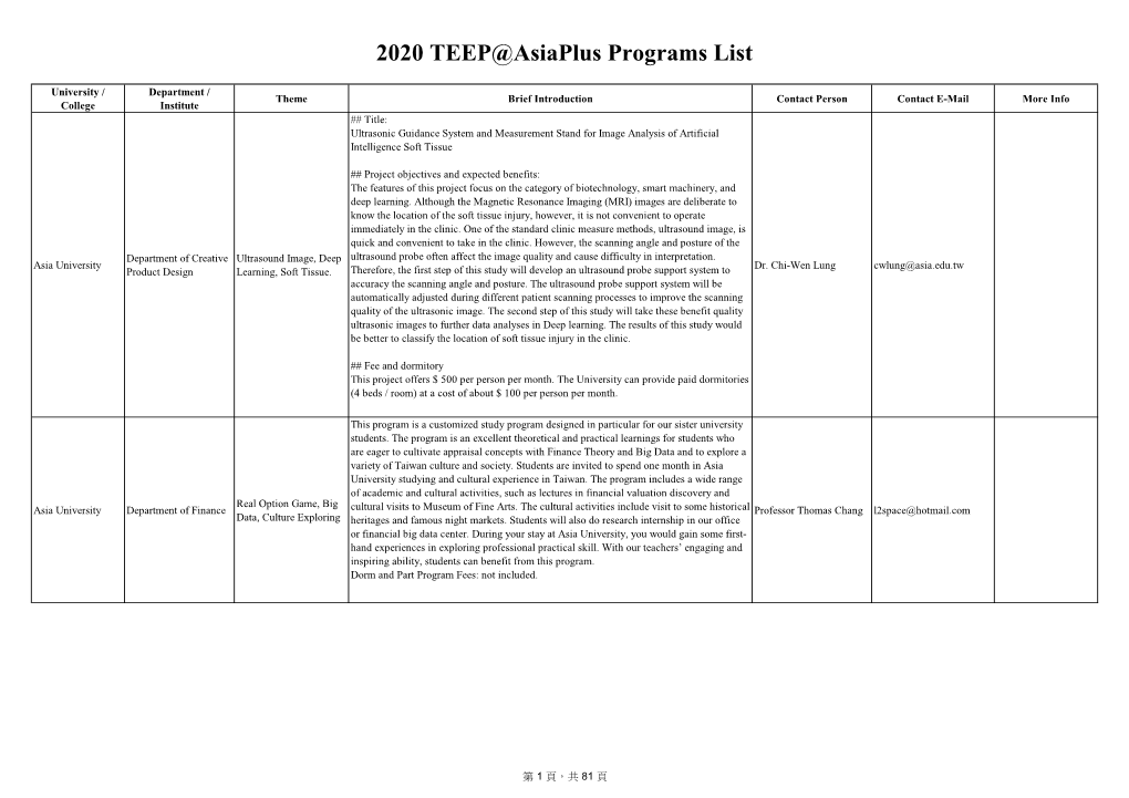 2020 TEEP@Asiaplus Programs List