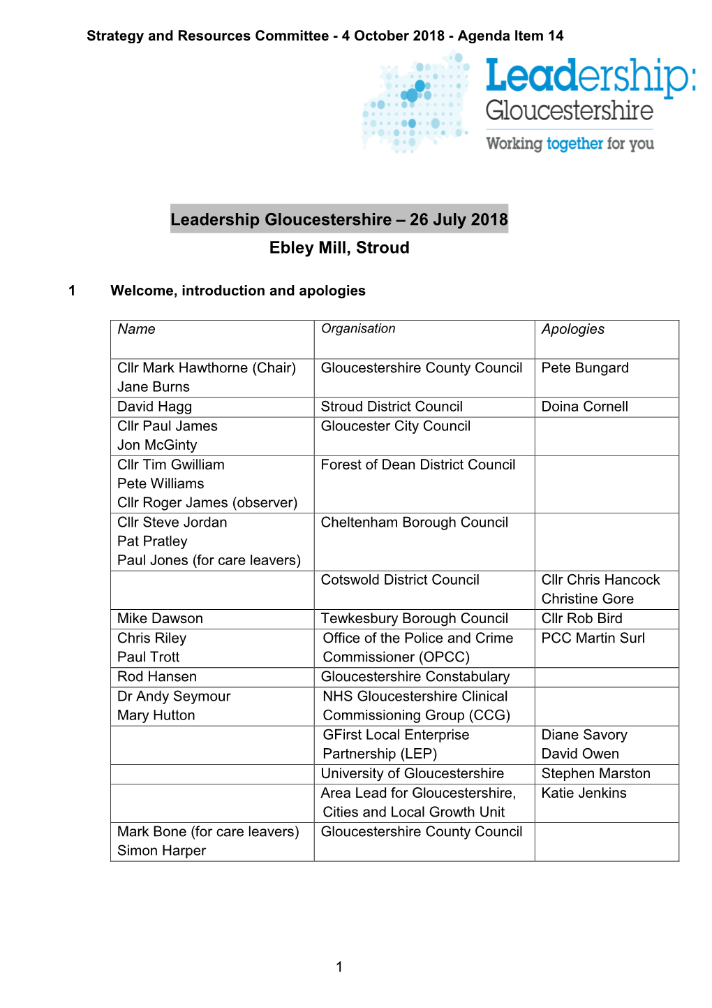 Leadership Gloucestershire – 26 July 2018 Ebley Mill, Stroud