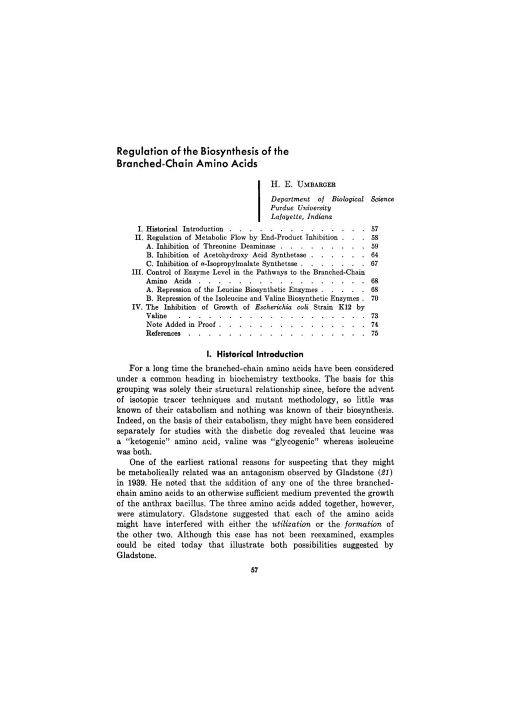 Regulation of the Biosynthesis of the Branched-Chain Amino Acids