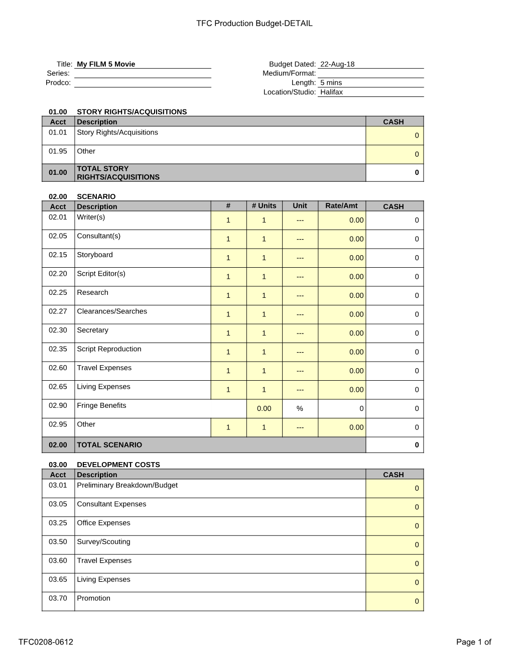 FILM 5 Budget Example