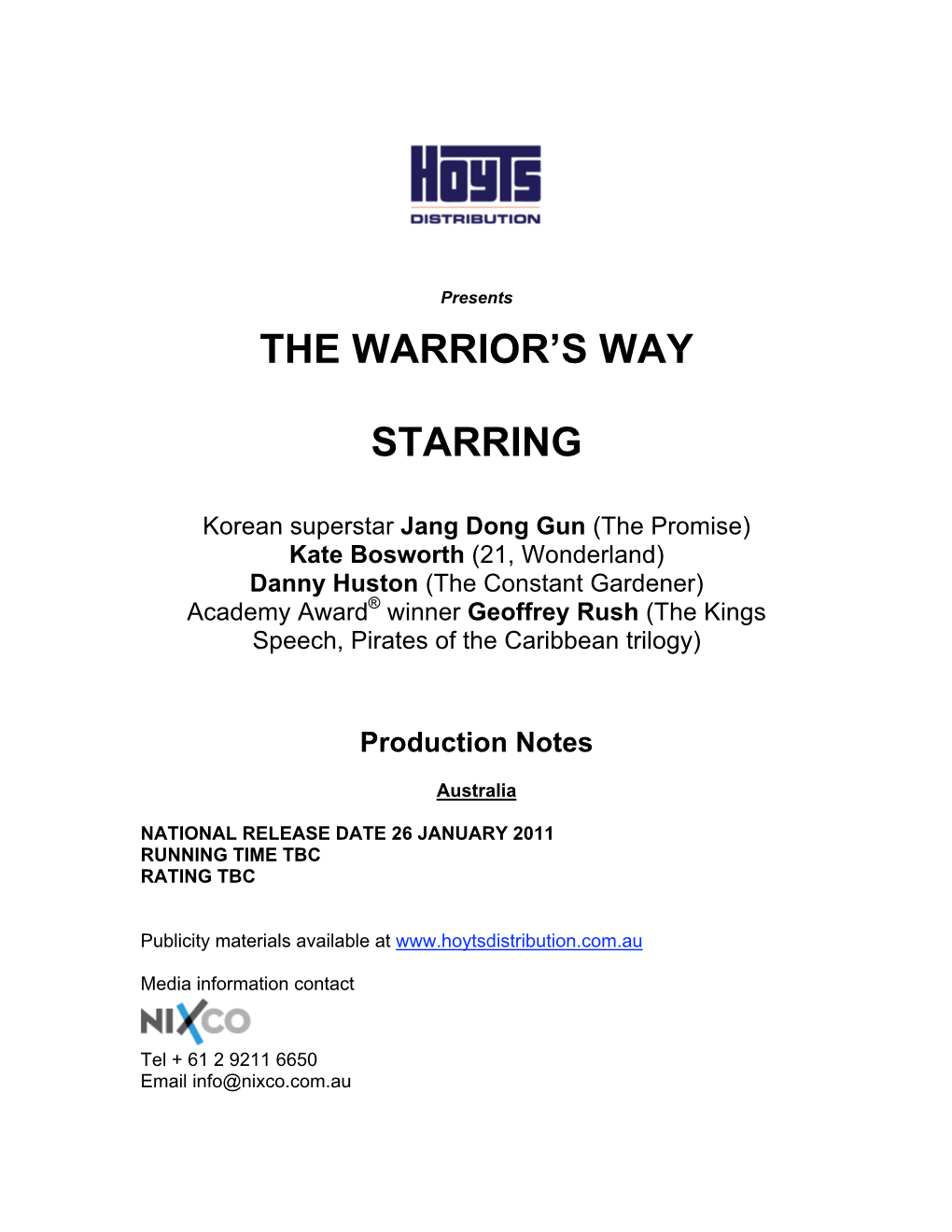 The Warrior's Way Starring