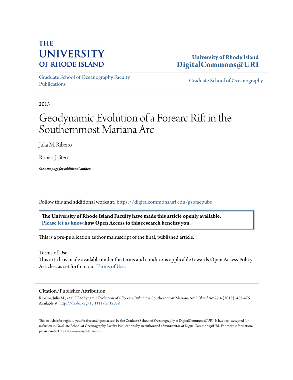 Geodynamic Evolution of a Forearc Rift in the Southernmost Mariana Arc Julia M