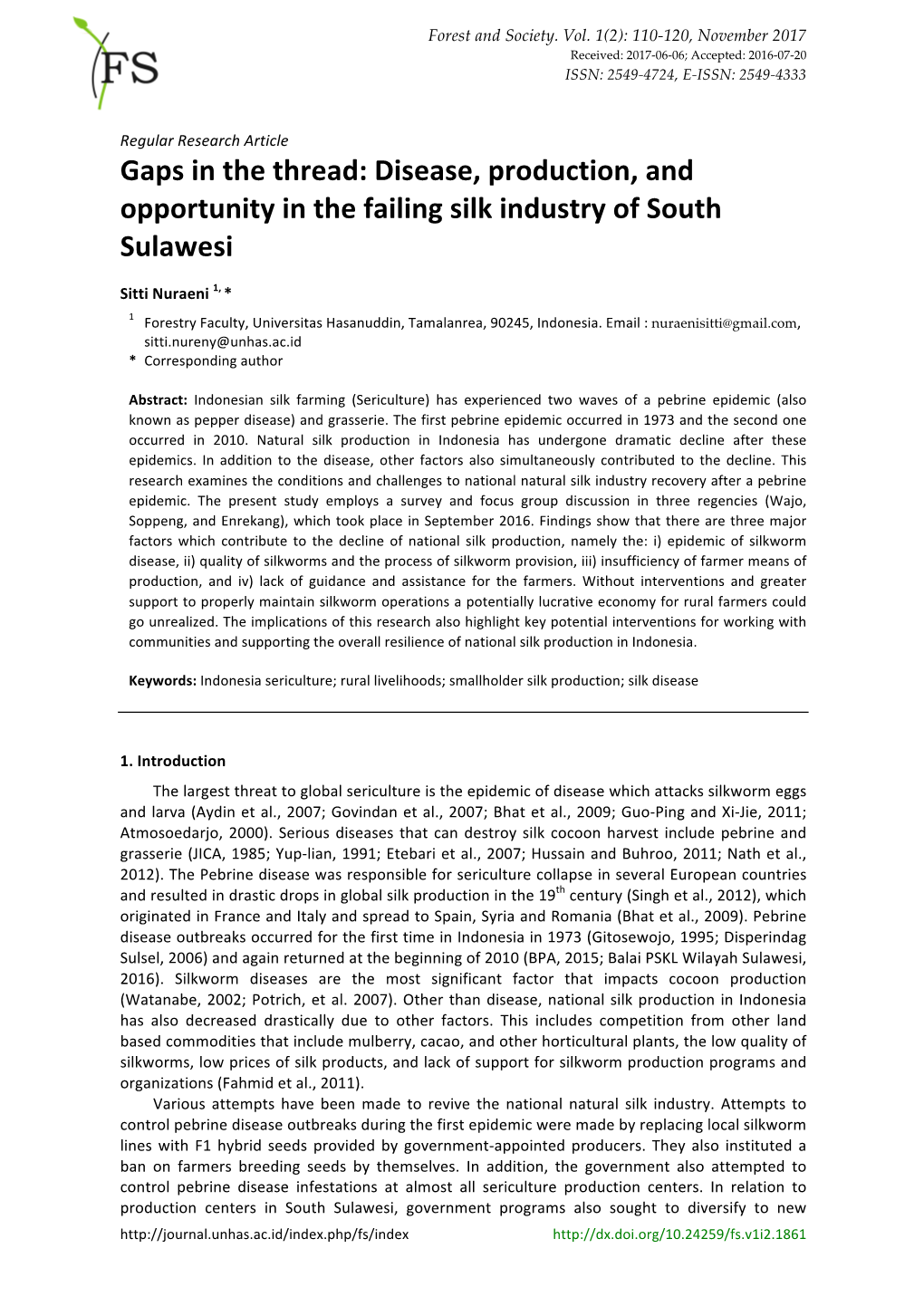 Gaps in the Thread: Disease, Production, and Opportunity in the Failing Silk Industry of South Sulawesi