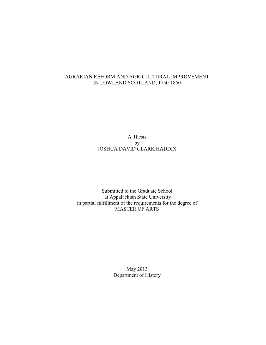 Agrarian Reform and Agricultural Improvement in Lowland Scotland, 1750-1850