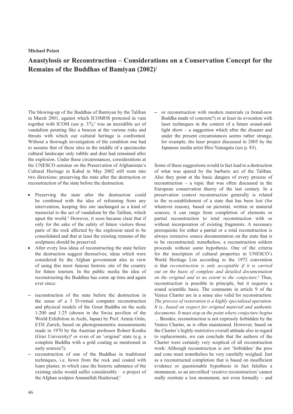 Anastylosis Or Reconstruction – Considerations on a Conservation Concept for the Remains of the Buddhas of Bamiyan (2002)1