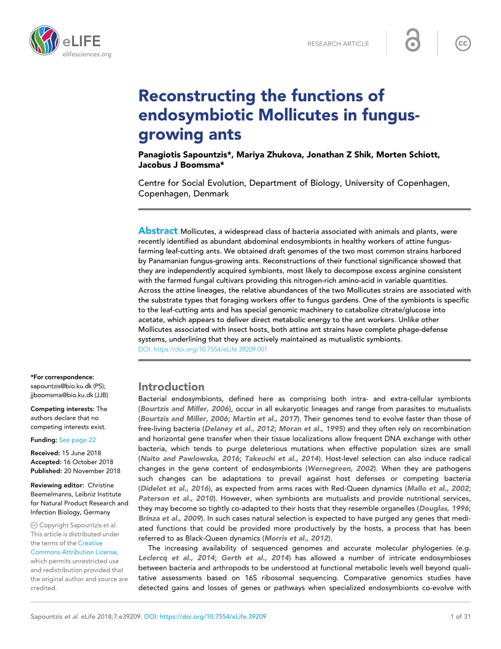 Reconstructing the Functions of Endosymbiotic Mollicutes in Fungus