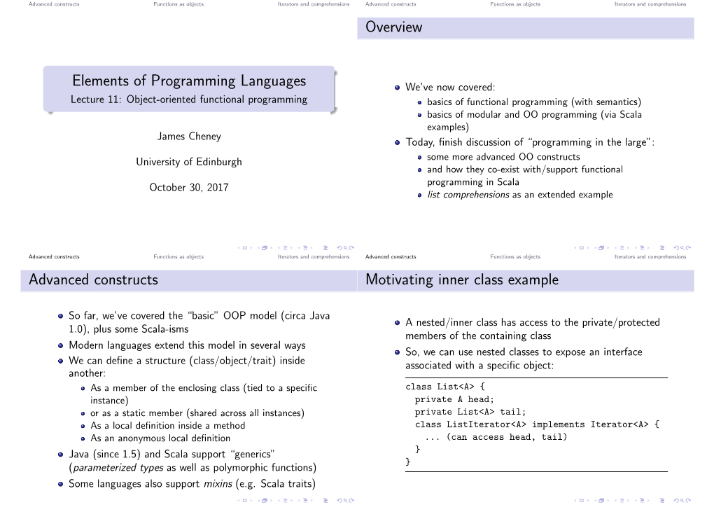 Elements of Programming Languages Overview Advanced Constructs